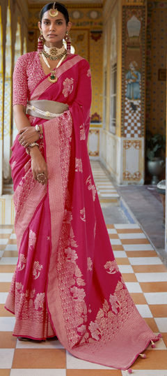 Pink and Majenta color Saree in Art Silk, Silk fabric with Weaving work