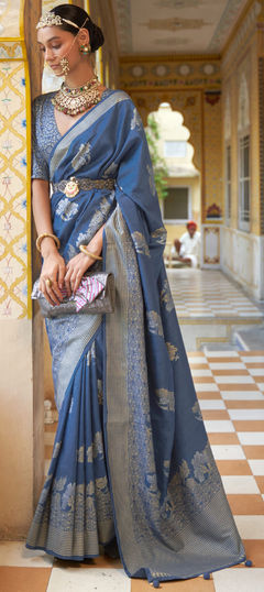 Blue color Saree in Art Silk, Silk fabric with Weaving work