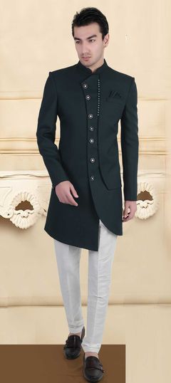 Blue color IndoWestern Dress in Rayon fabric with Thread work