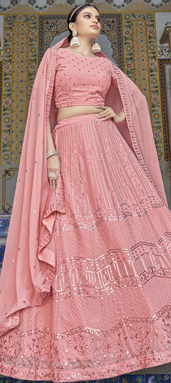 Pink and Majenta color Lehenga in Georgette fabric with Embroidered, Sequence work