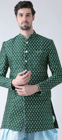 Green color Kurta in Dupion Silk fabric with Weaving work