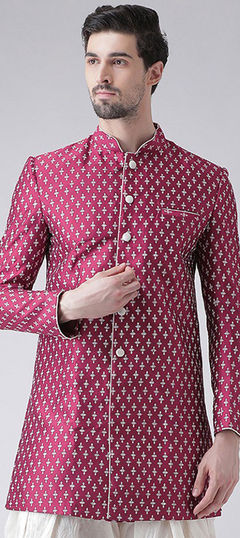 Pink and Majenta color Kurta in Dupion Silk fabric with Weaving work