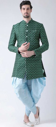 Green color Dhoti Kurta in Dupion Silk fabric with Printed work