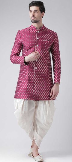 Pink and Majenta color Dhoti Kurta in Dupion Silk fabric with Printed work