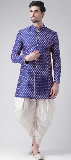 Blue color Dhoti Kurta in Dupion Silk fabric with Printed work