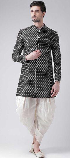 Black and Grey color Dhoti Kurta in Dupion Silk fabric with Printed work