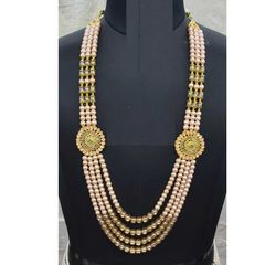 Pink and Majenta color Groom Necklace in Metal Alloy studded with CZ Diamond, Pearl & Enamel : 1835038