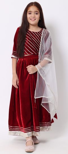 Casual Red and Maroon color Kids Lehenga in Velvet fabric with Gota Patti work : 1835100