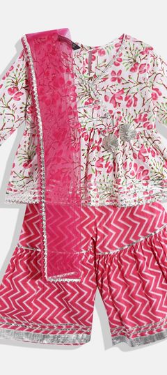 Pink and Majenta, White and Off White color Kids Salwar in Cotton fabric with Gota Patti, Printed work : 1835315