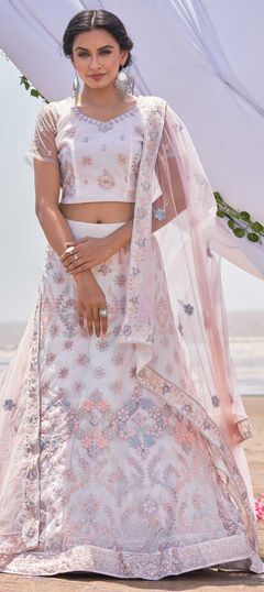 Pink and Majenta color Lehenga in Net fabric with Embroidered, Sequence, Stone, Thread work