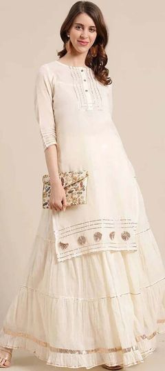 White and Off White color Tunic with Bottom in Rayon fabric with Gota Patti work