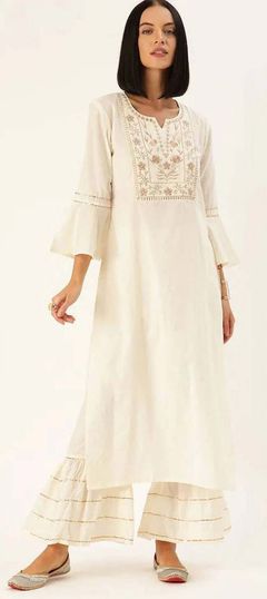 White and Off White color Tunic with Bottom in Rayon fabric with Embroidered, Gota Patti work