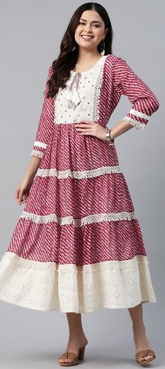 Red and Maroon color Kurti in Cotton fabric with Embroidered, Resham, Sequence, Thread work