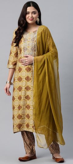 Party Wear Multicolor color Salwar Kameez in Muslin fabric with Straight Embroidered, Gota Patti, Printed, Thread, Zari work : 1835792