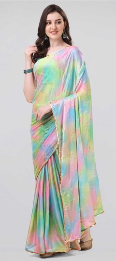 Multicolor color Saree in Chiffon fabric with Foil Print, Lace, Sequence work