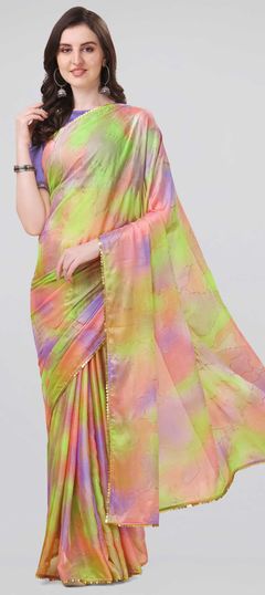 Party Wear Multicolor color Saree in Chiffon fabric with Classic Foil Print, Lace, Sequence work : 1836015