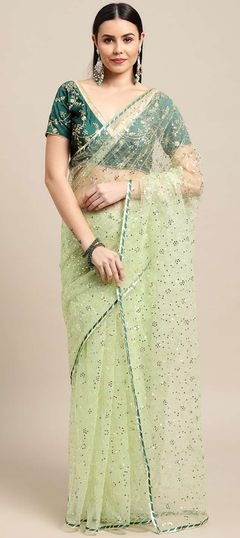 Green color Saree in Net fabric with Sequence work