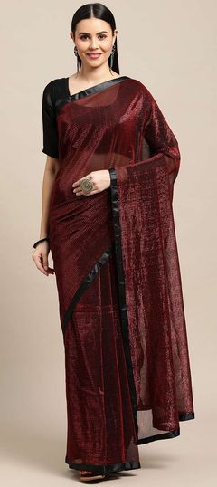 Red and Maroon color Saree in Lycra fabric with Weaving work