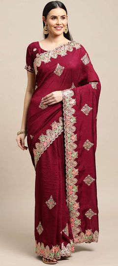 Pink and Majenta color Saree in Art Silk, Silk fabric with Embroidered work