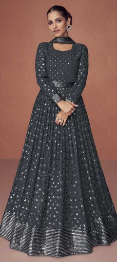 Black and Grey color Salwar Kameez in Georgette fabric with Embroidered, Resham, Sequence, Thread work