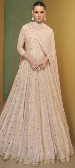 Pink and Majenta color Salwar Kameez in Georgette fabric with Embroidered, Sequence, Thread work