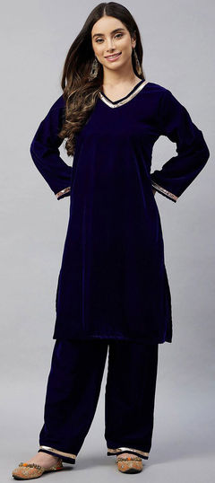 Blue color Tunic with Bottom in Velvet fabric with Gota Patti work