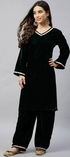 Black and Grey color Tunic with Bottom in Velvet fabric with Gota Patti work