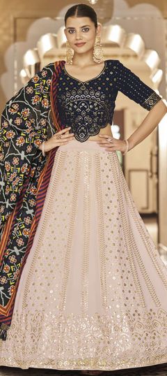 Pink and Majenta color Lehenga in Georgette fabric with Embroidered, Sequence, Thread work