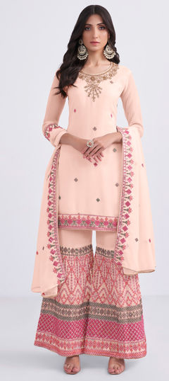 Pink and Majenta color Salwar Kameez in Georgette fabric with Embroidered, Resham, Thread work