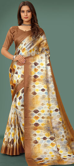 Multicolor color Saree in Satin Silk, Silk fabric with Digital Print work