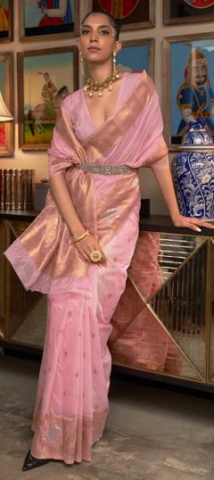 Pink and Majenta color Saree in Art Silk, Silk fabric with Weaving work