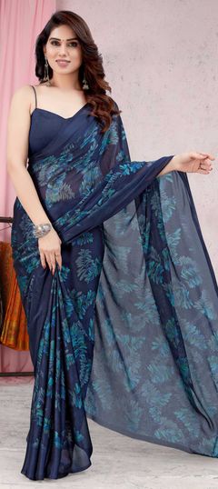 Blue color Saree in Chiffon fabric with Printed work