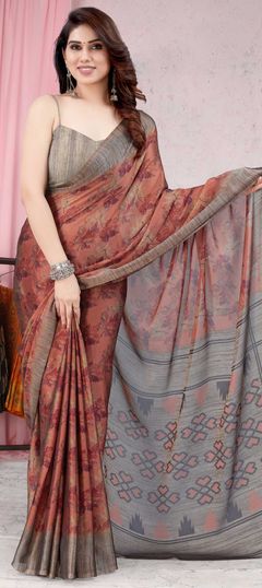 Orange color Saree in Chiffon fabric with Printed work