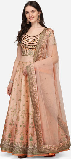 Pink and Majenta color Lehenga in Silk fabric with Digital Print, Floral, Sequence work