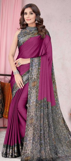 Pink and Majenta color Saree in Chiffon fabric with Printed work