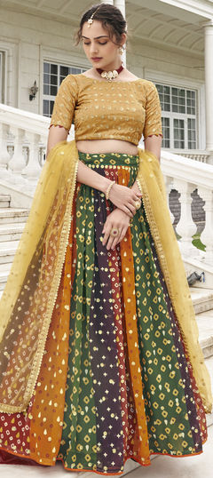 Multicolor color Lehenga in Georgette fabric with Embroidered, Printed, Zari work