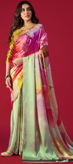 Multicolor color Saree in Crepe Silk, Silk fabric with Printed work