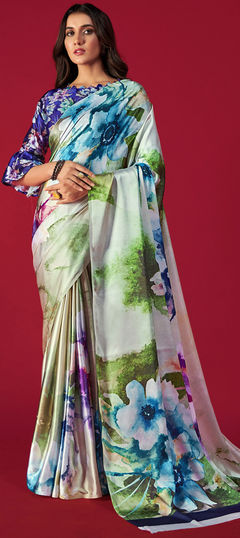 Multicolor color Saree in Crepe Silk, Silk fabric with Printed work