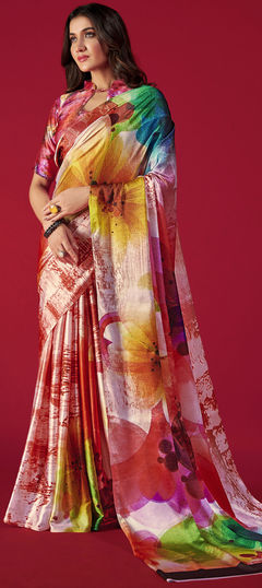 Multicolor color Saree in Crepe Silk, Silk fabric with Printed work