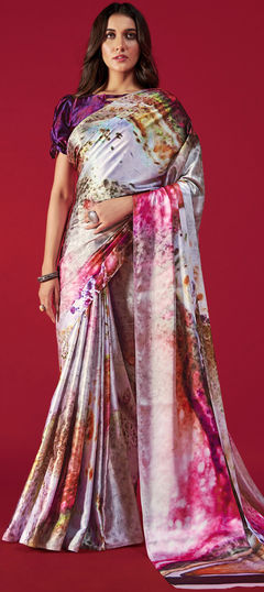 Multicolor color Saree in Crepe Silk, Silk fabric with Printed work