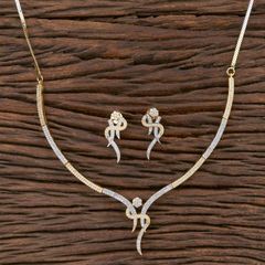 Gold Rodium Polish White and Off White color Necklace in Brass studded with American Diamond
