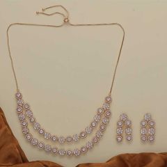 Gold Rodium Polish White and Off White color Necklace in Brass studded with American Diamond