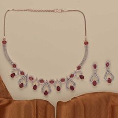 Gold Rodium Polish Multicolor color Necklace in Brass studded with American Diamond