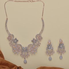 Gold Rodium Polish Gold, White and Off White color Necklace in Brass studded with American Diamond