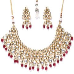 Gold Rodium Polish Red and Maroon color Necklace in Metal Alloy studded with Kundan