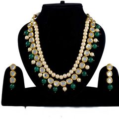 Gold Rodium Polish Green color Necklace in Metal Alloy studded with Kundan