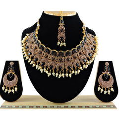 Gold Rodium Polish Black and Grey color Necklace in Metal Alloy studded with CZ Diamond, Pearl