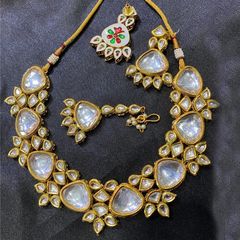 Gold Rodium Polish White and Off White color Necklace in Metal Alloy studded with Kundan