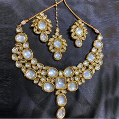 Gold Rodium Polish White and Off White color Necklace in Metal Alloy studded with Kundan