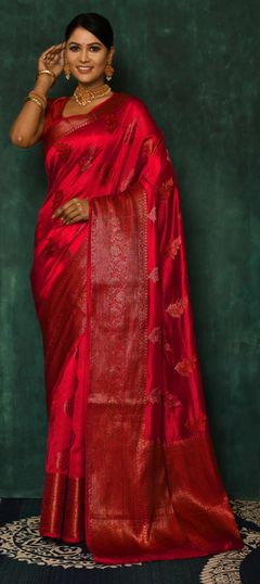 Red and Maroon color Saree in Silk fabric with Weaving work